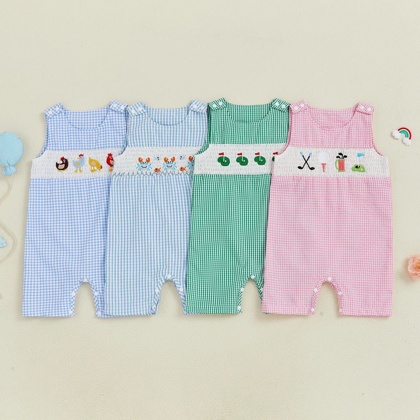 New Baby Boy Romper Cute Embroidered Sleeveless Buttons Short Jumpsuits 2026 Summer Toddler Overalls 0-18M