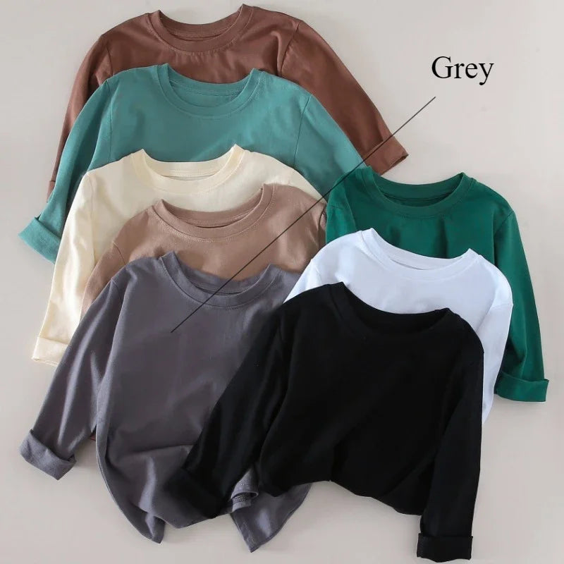 2-10Years Kids Base Shirt 2025 Spring Children's Cotton Girls' and Boys' Candy Color Long Sleeve Children's Round Neck T-shirt