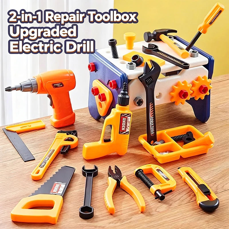 41pieces Tool Toys Repair Kit with Electric Screw Role Play Toys Plastic Toolbox Montessori Educational Toys Children Gift