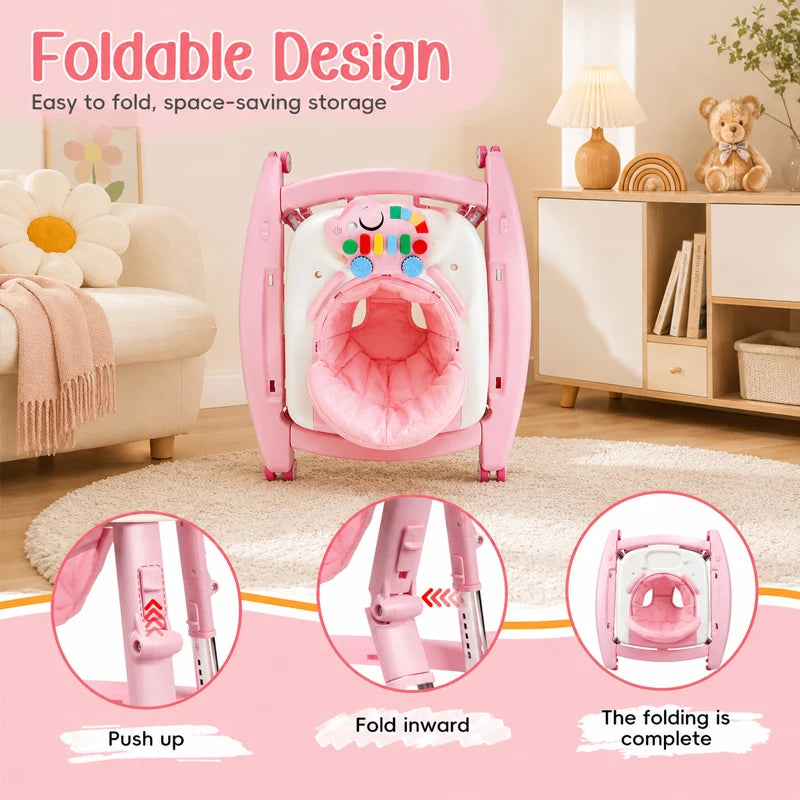 Baby Walker Portable Baby Rocker 5-in-1 Foldable Baby Walker Multi Functional Anti Roll Walker for Toddlers Aged 6–18 Months
