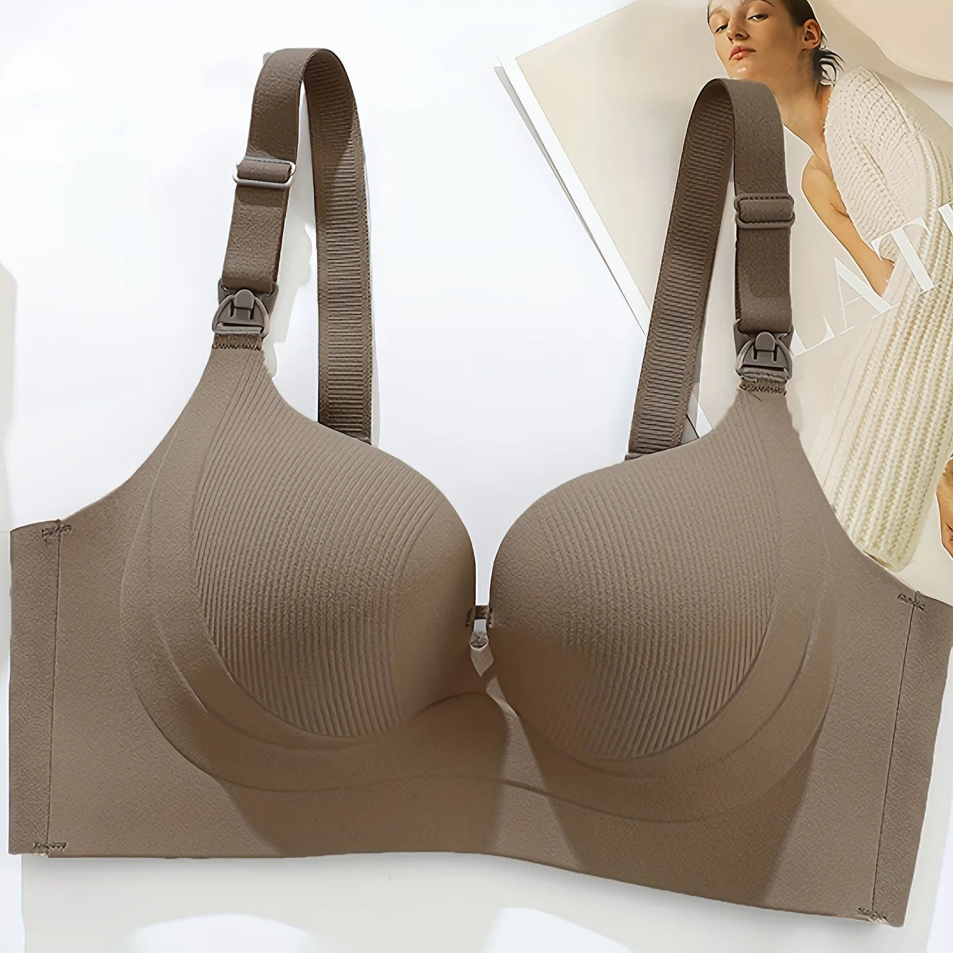 2-pack Brown + Apricot Women's Pregnancy Nursing Bra Seamless Soft Support Underwear for Women With Small Breasts, Gathered and