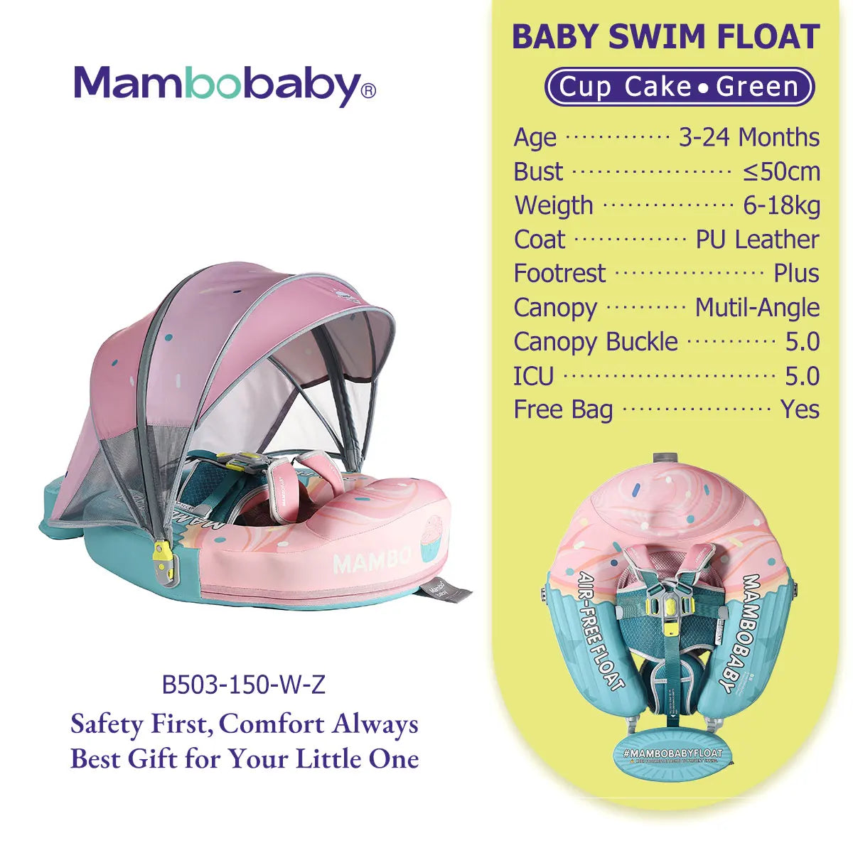 Mambobaby Float Safe Solid Core ST-Unicorn B503-143-W-Z Comfort Always: Skin-friendly Coat Baby Swimming Ring Toddler Pool Float