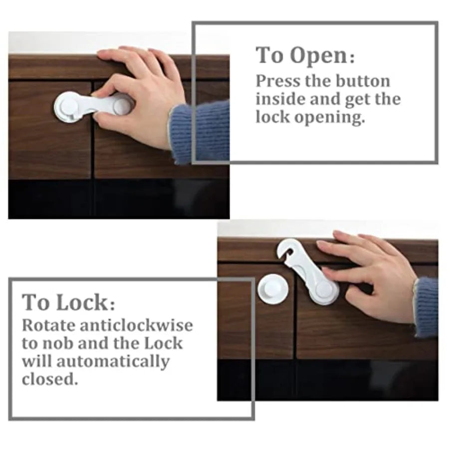 Child Proof Cabinet Locks for Baby Safety, 10 Pcs Baby Proofing Cabinet Locks with Adhesive for Drawer Cupboards Fridge Closet