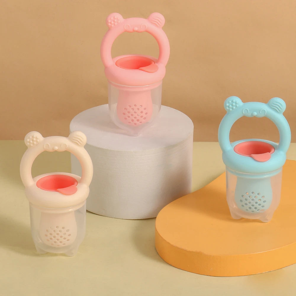 BPA Free 2 In 1 Baby Food Feeder and Silicone Baby Popsicle Mold Set Bear Fruit Teething Feeder Freezer Baby Food Storage Ice Lolly Mold for Infant Teething Supplementary Food Making