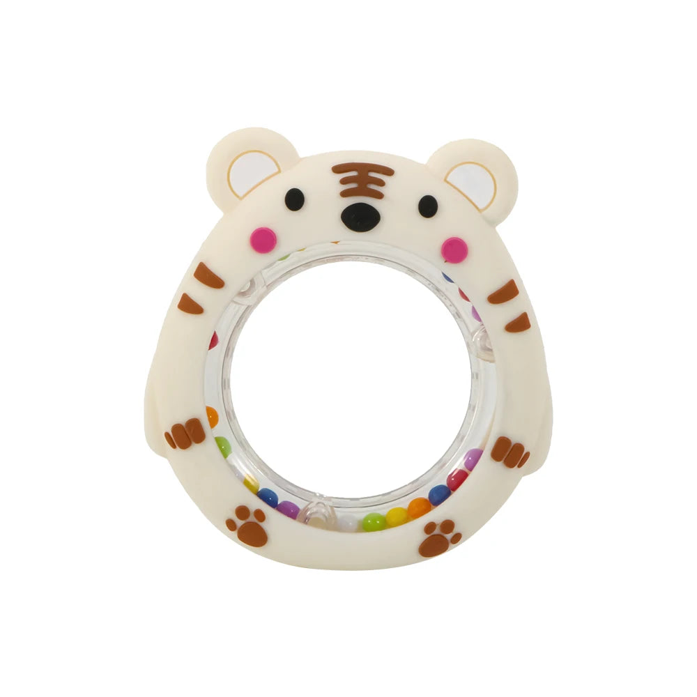 4 Pack Cartoon Tiger Silicone Teething Ring Rattle Reusable BPA Free Food Grade Baby Chew Hand Bell Toy Infant Gum Massage Sensory Toy for Infants
