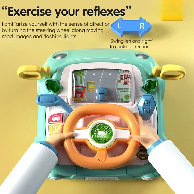 Kids Electric Steering Wheel Toy - Simulated Driving Machine with Light & Music Multi-Functional Sensory Educational Gift for Ch