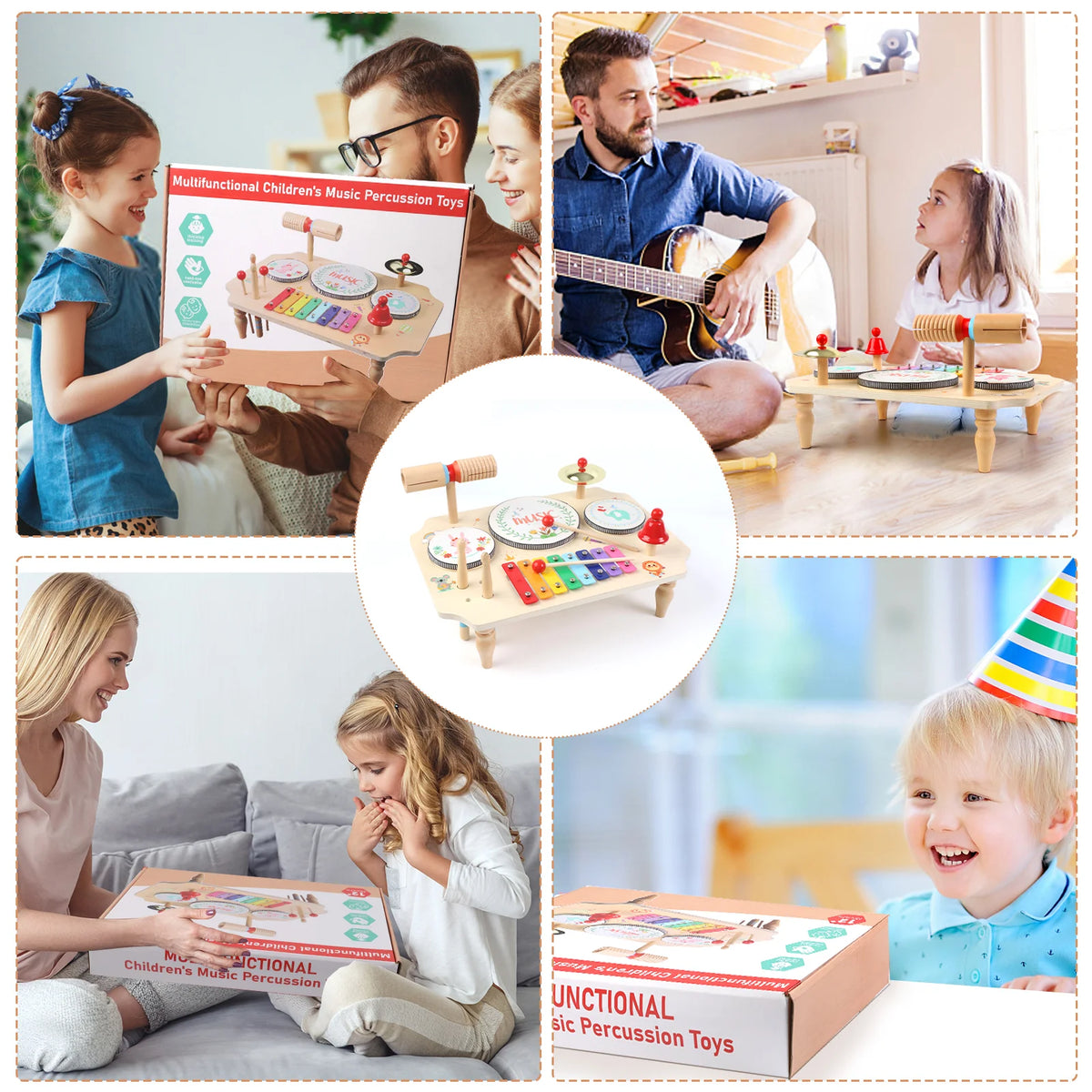 Multifunctional 10 in 1 Wooden Toddler Music Table Xylophone Drum Bell Cymbal Percussion Instrument Set Montessori Educational Baby Musical Toy Birthday Gift