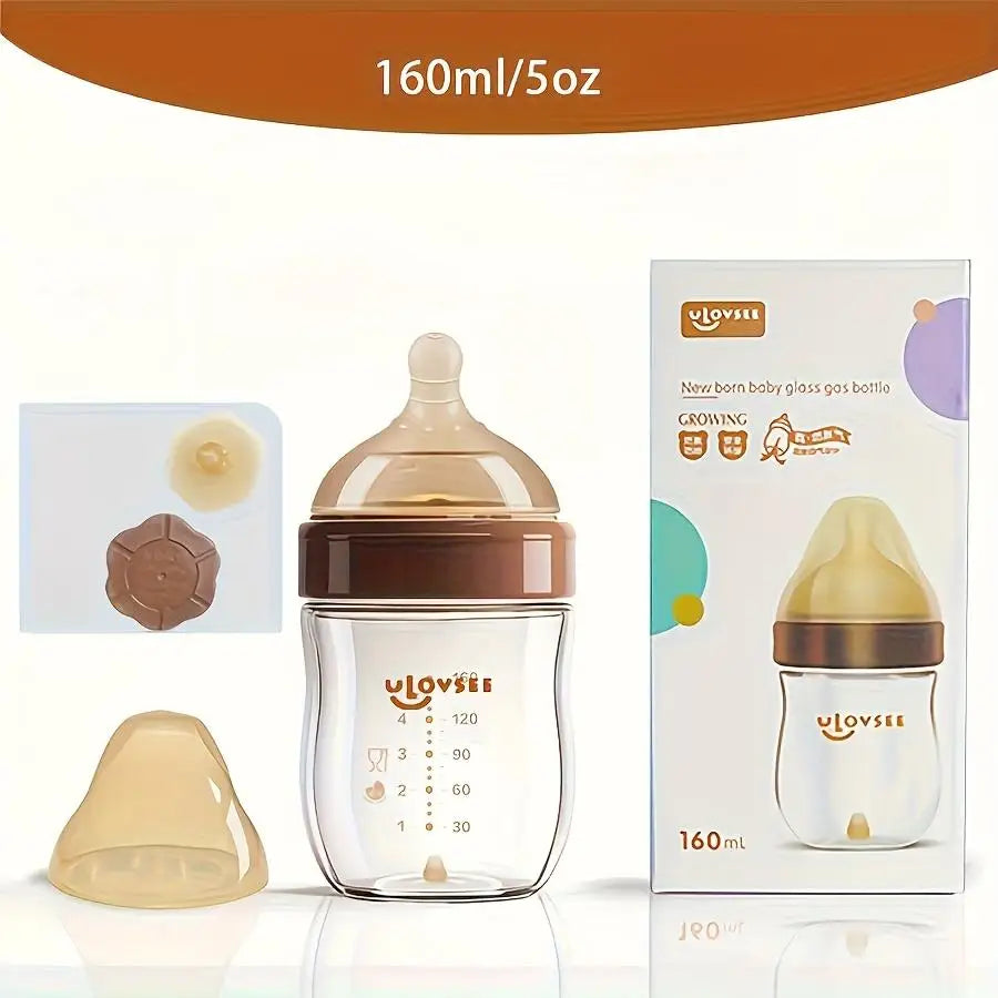 4oz,8oz High Borosilicate Glass Baby Bottles, Wide-Neck Glass Feeding Bottle, Milk Bottle with Bottom Air Balance Hole/Valve, Perfect Gift for Newborn