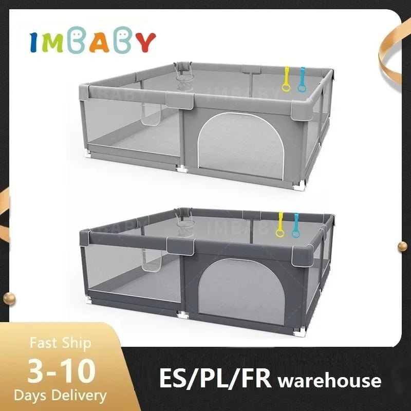 IMBABY Grey Corral for Baby with Protective Angle Baby Playground Quality Baby Crawling Fence Game Playpen for Children Playpen