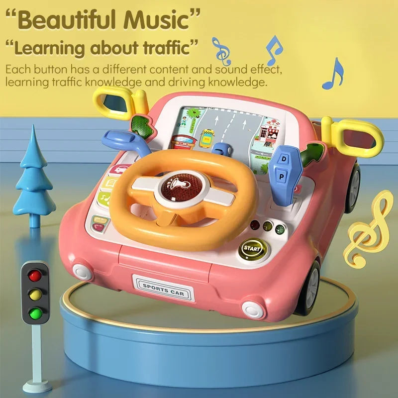 Kids Electric Steering Wheel Toy - Simulated Driving Machine with Light & Music Multi-Functional Sensory Educational Gift for Ch