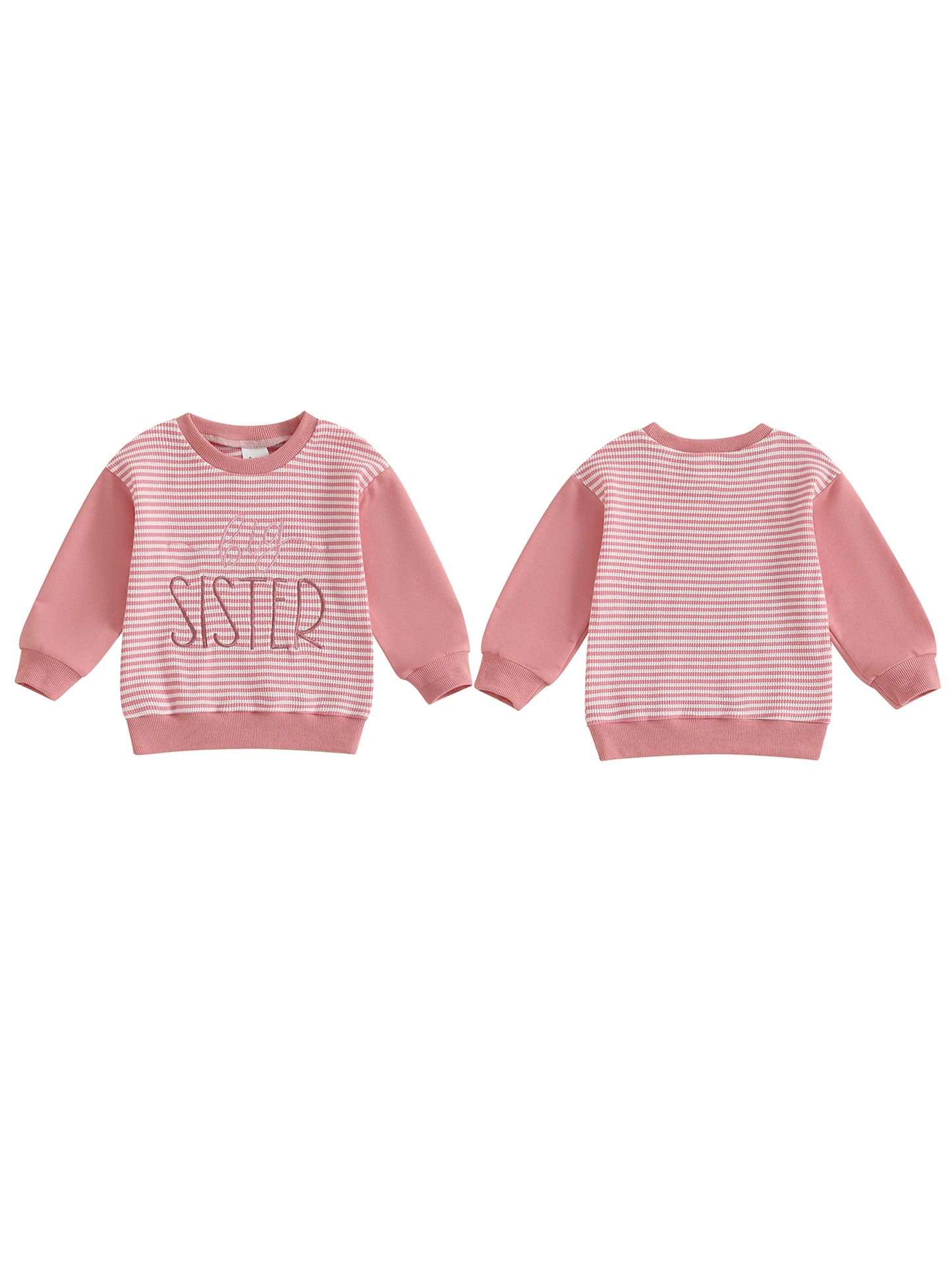 Kids Autumn Sweater with Embroidered Letters Long Sleeves Round Neck and Striped Design for Boys and Girls