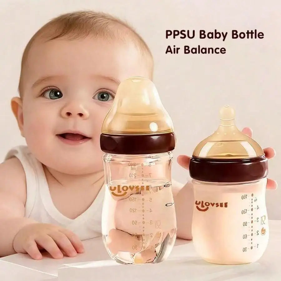 New 240ml/160ml PPSU Baby Bottle, Wide-Neck Feeding Bottle with Bottom Air Balance Hole/Valve, Heat Resistance Milk Bottle, Perfect Gift for Newborn