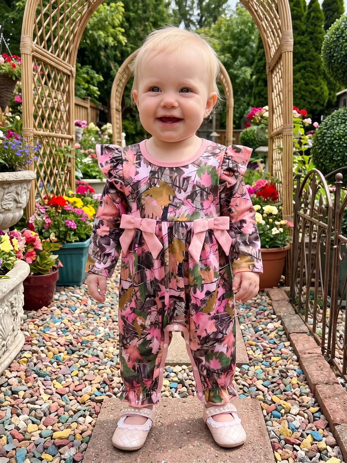 Sleeve With Bows Camo Camo Maple Leaf Camo Maple With Bows Baby Girl Long Girl Sleeve Romper With Top Rated