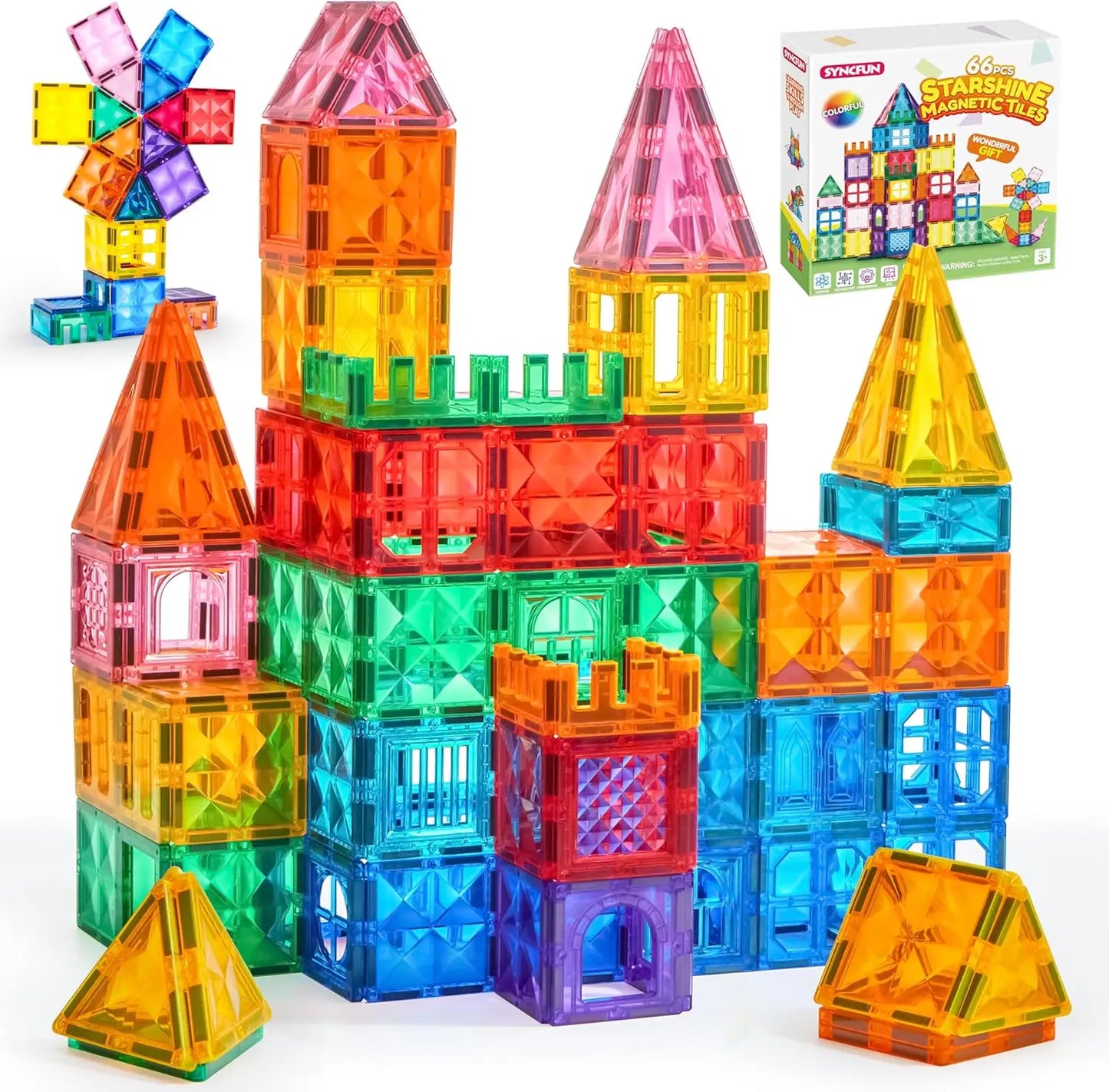 JOYFY 110/66/50 PCS Magnetic Building Tile 3D Magnet Tiles with Vehicle Construction Blocks Set for Kids Birthday Chirstmas Gift