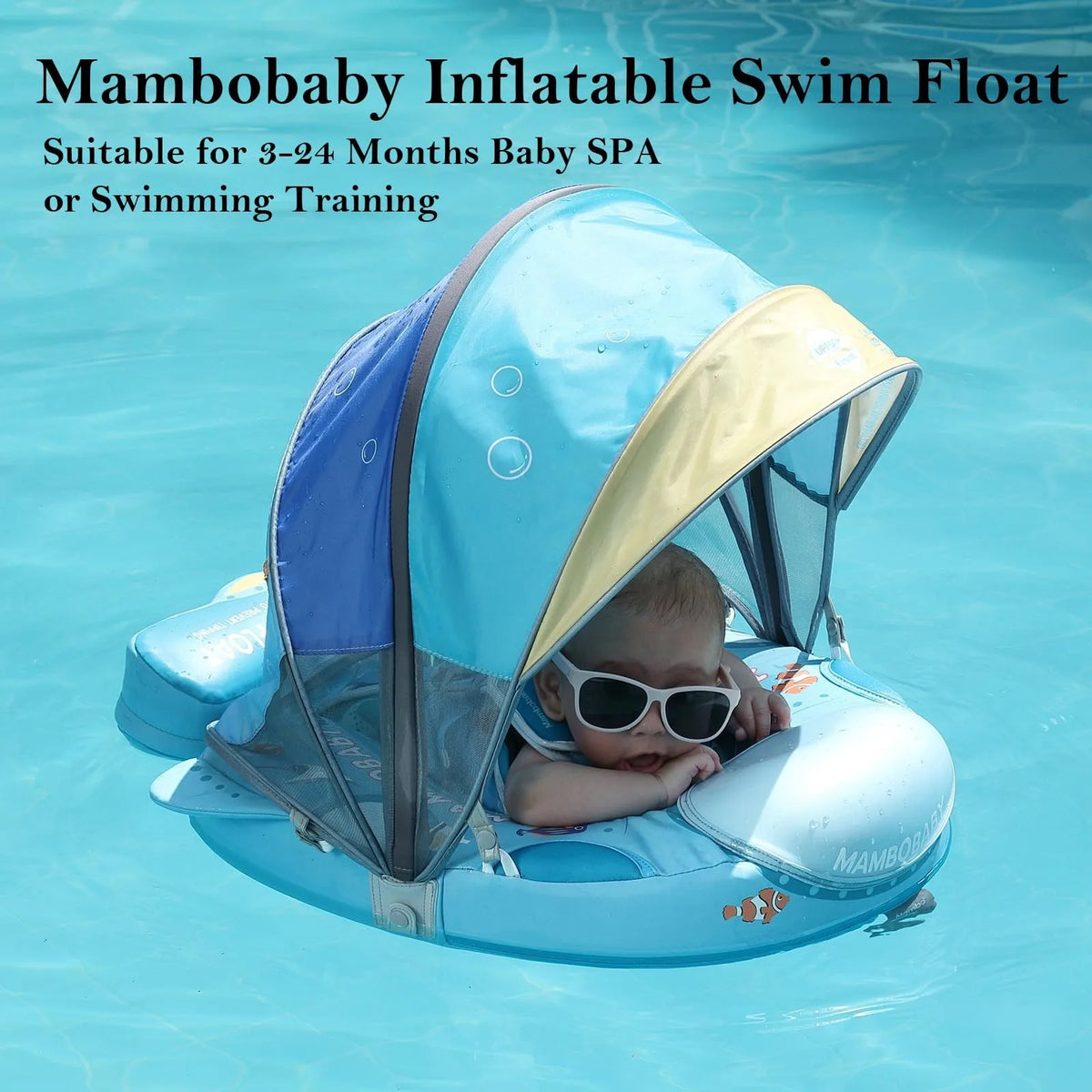 Mambobaby Float Safe Solid Core Safe Harness Technology ST:  Sea 3-24 Month B503-95-W-Z Air-Free Chest Float with Sunshade Canopy  Baby Swim Ring Toddler Pool Float Infant Water Ring Infant Swimming Float 1Years Boy Girl