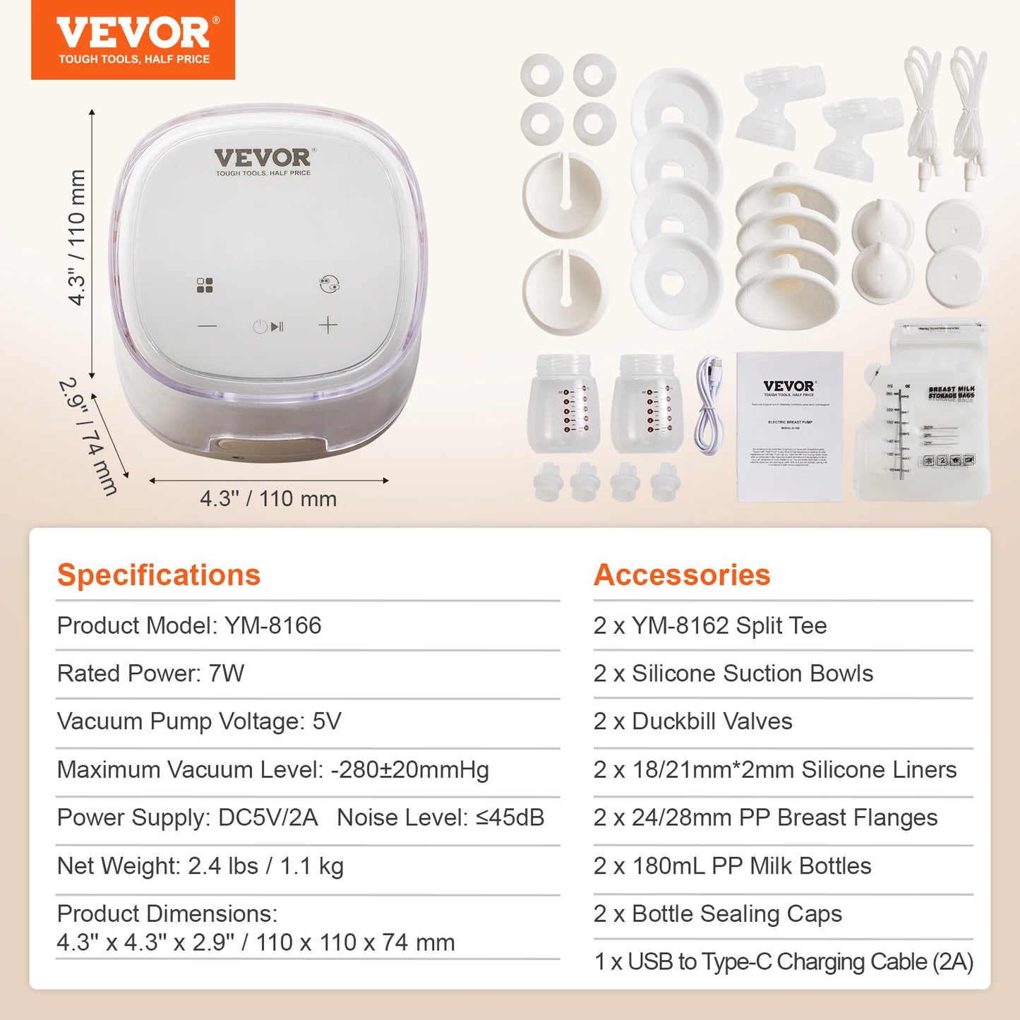 SucceBuy Breast Pump Portable 2800mAH Rechargeable Double Electric Breast Pumps Anti-Backflow Breastfeeding Pump w/ LED Display