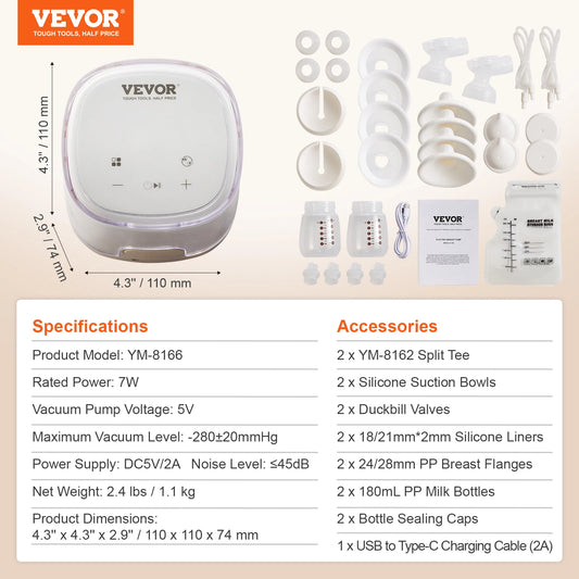 SucceBuy Breast Pump Portable 2800mAH Rechargeable Double Electric Breast Pumps Anti-Backflow Breastfeeding Pump w/ LED Display