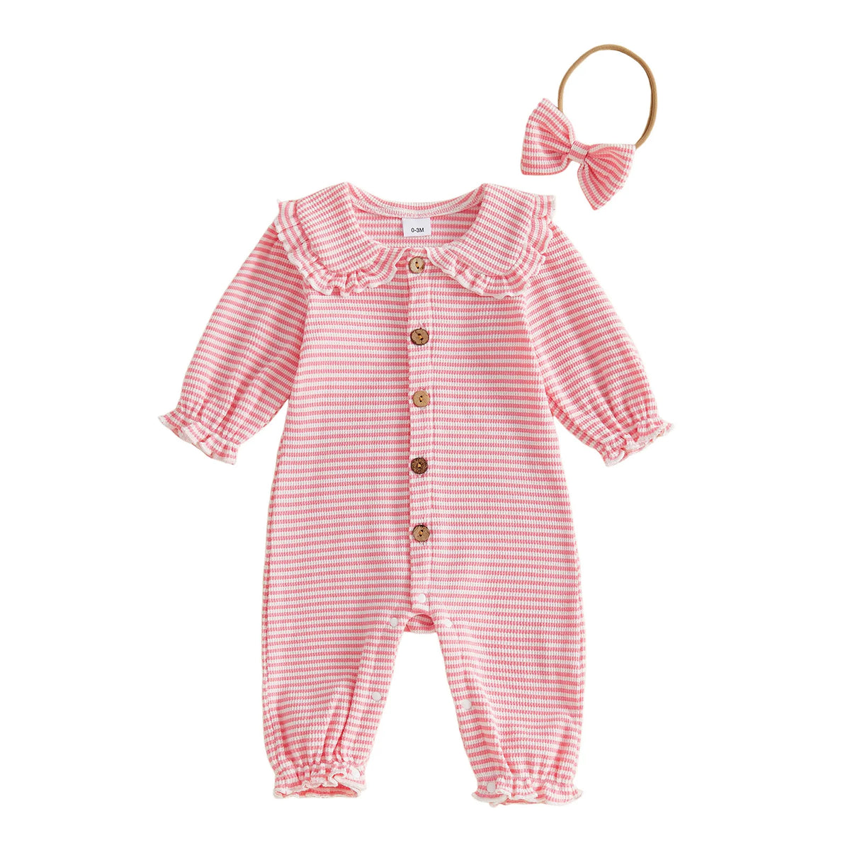 Stripe Pattern Romper Stripe Pattern Long Waffled Romper Baby Pattern Long Stripe Pattern Long Pattern Long Sleeve