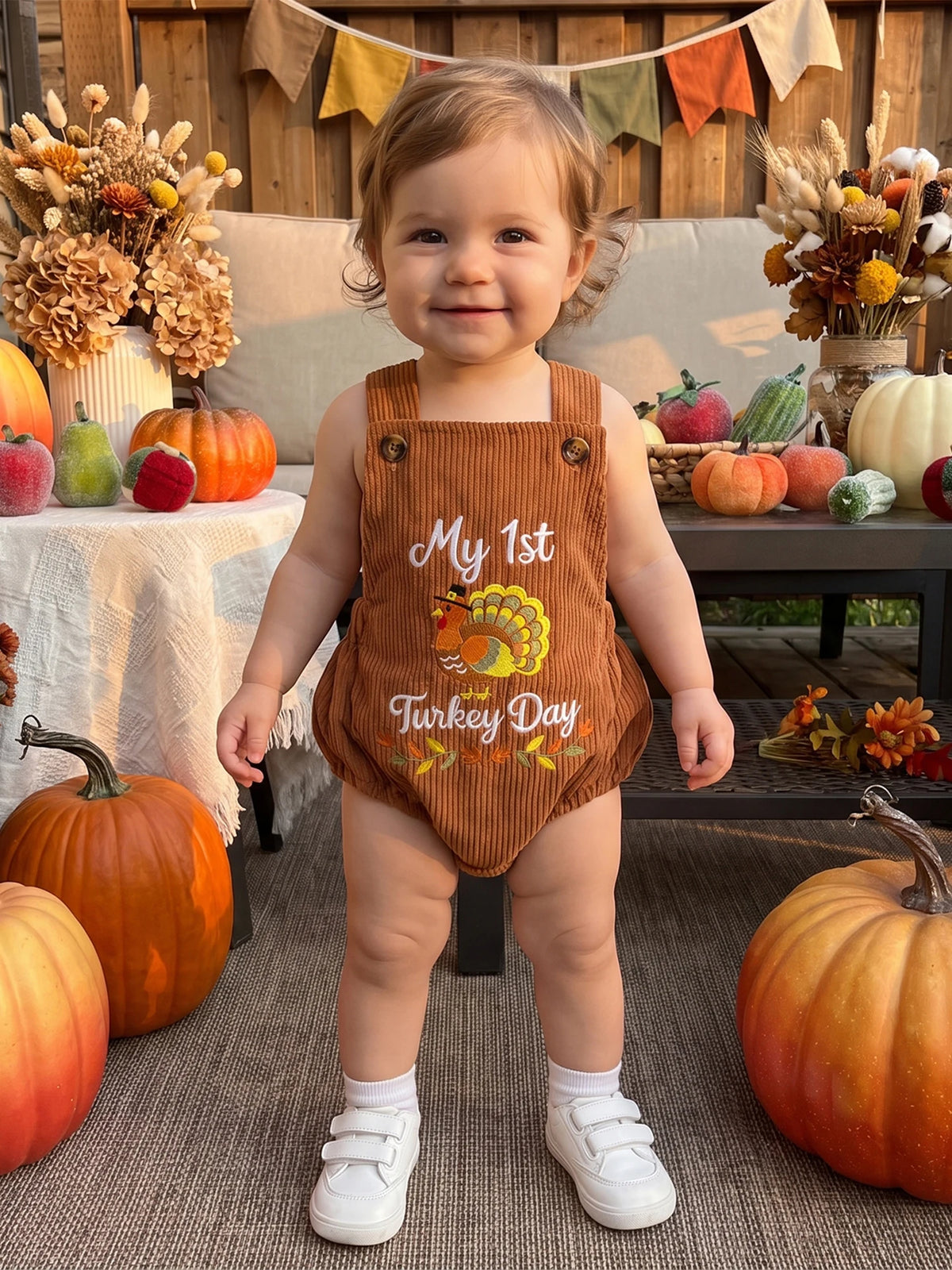 Baby Thanksgiving Romper Sleeveless Bodysuit Thanksgiving-Romper Turkey Overalls Turkey Overalls Premium
