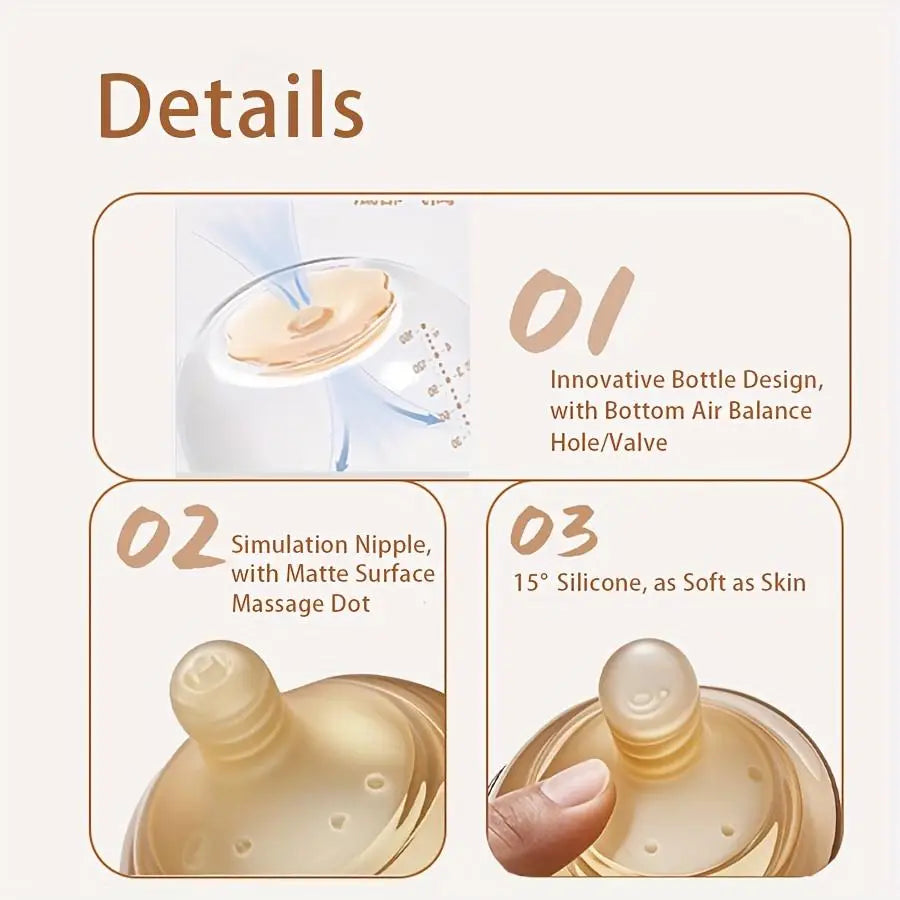 4oz,8oz High Borosilicate Glass Baby Bottles, Wide-Neck Glass Feeding Bottle, Milk Bottle with Bottom Air Balance Hole/Valve, Perfect Gift for Newborn