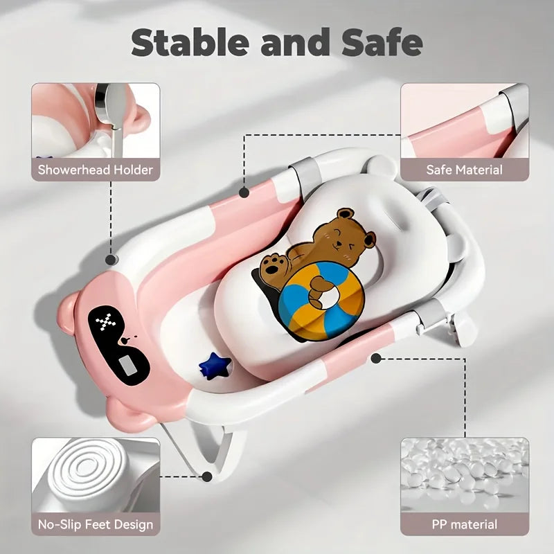 Foldable Baby Bath Set with Temperature Monitor, Portable Travel Foldable Baby Bath, Non-Slip Base, Durable Design Baby Products