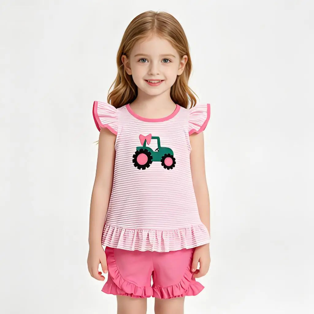 Toddler Girls 2 Piece Summer Outfit Flutter Sleeve Ruffle Tunic Top Solid Shorts Clothes Set