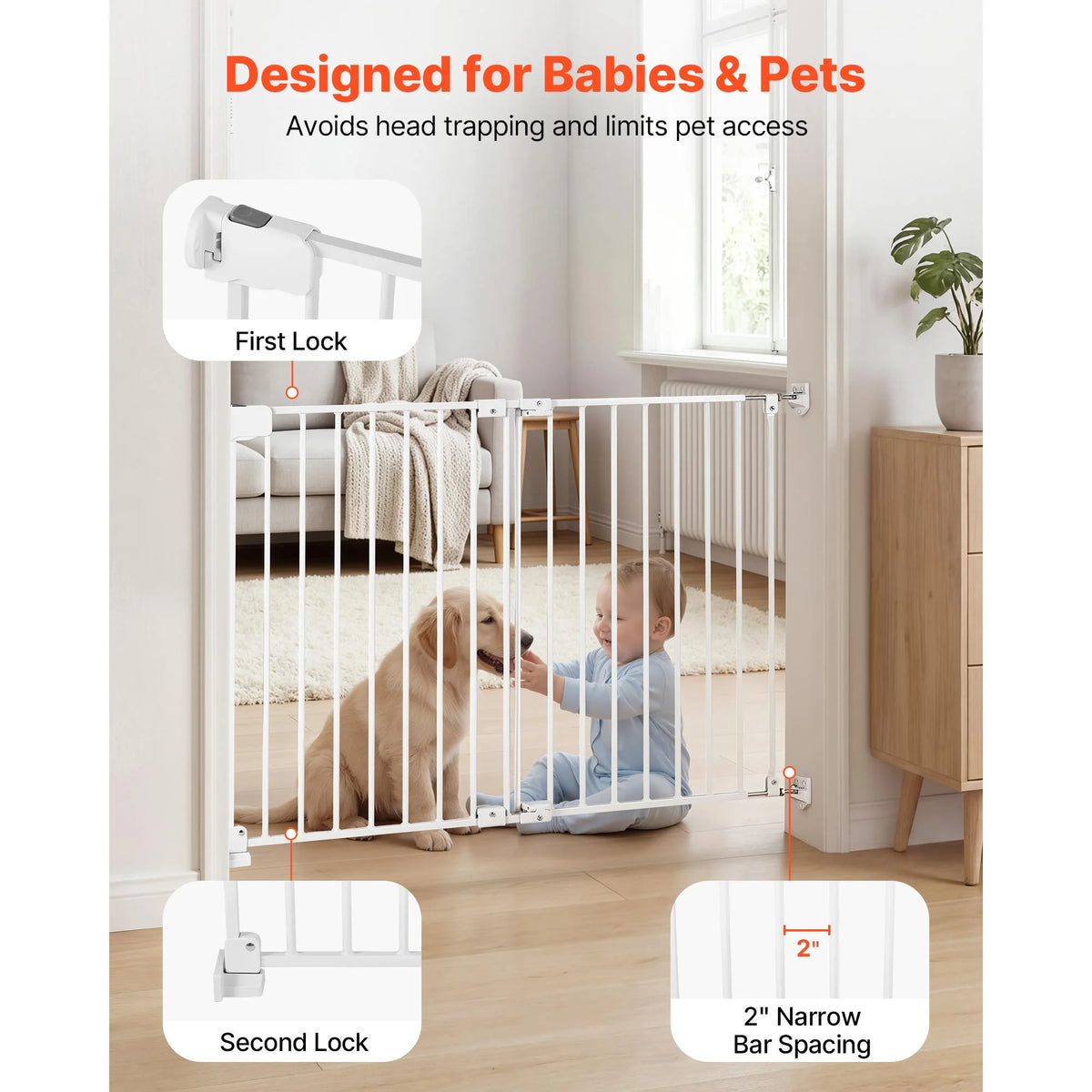 SucceBuy Baby Gate for Stairs Adjustable Width No Bottom Bar One-Handed Operation Easy Drilling Installation with Hardware Kit