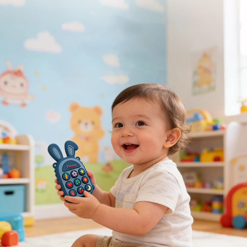 3Pcs Food Grade Silicone Baby Teether Rabbit Phone Shape Teething Toy Set BPA Free Infant Chew Sensory Toy Newborn Shower Gift