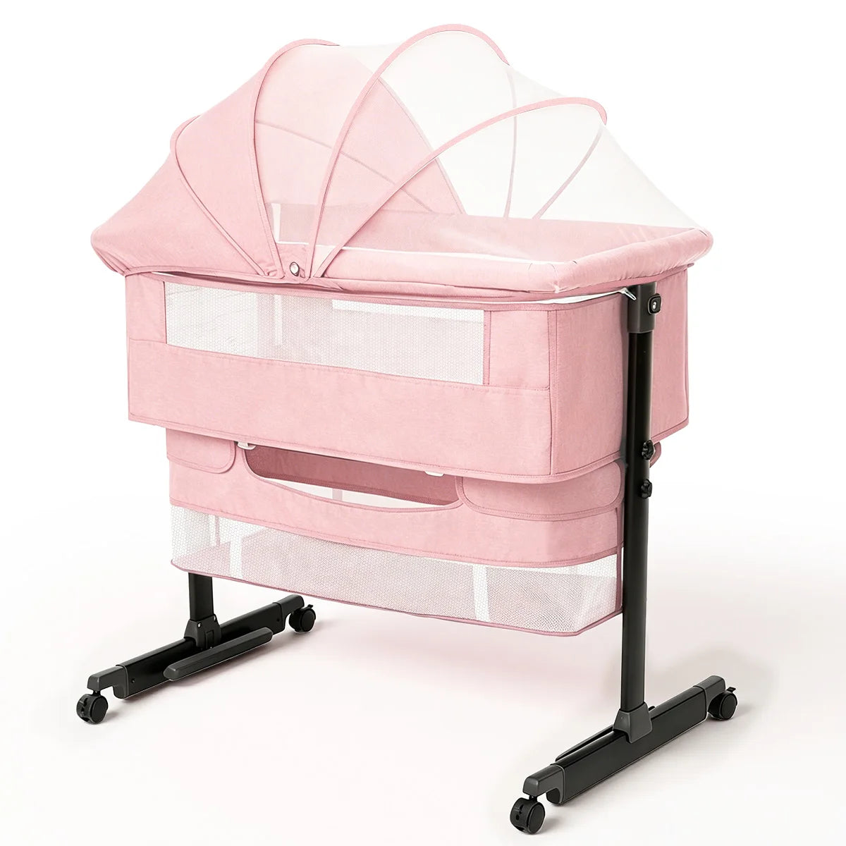 Kmaier Pink Portable Newborn Baby Cot 3 Adjustable Modes, Multifunctional Bedside Sleeper Bassinet, Convertible Cradle
