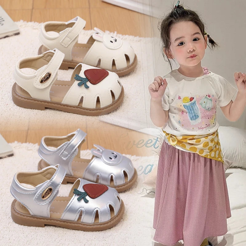 Baby Walking Shoes Hollowed-out Soft Bottom Kids Beach Shoes Sweet Bunny 2026 Summer New Toddler Sandals Non-slip Casual
