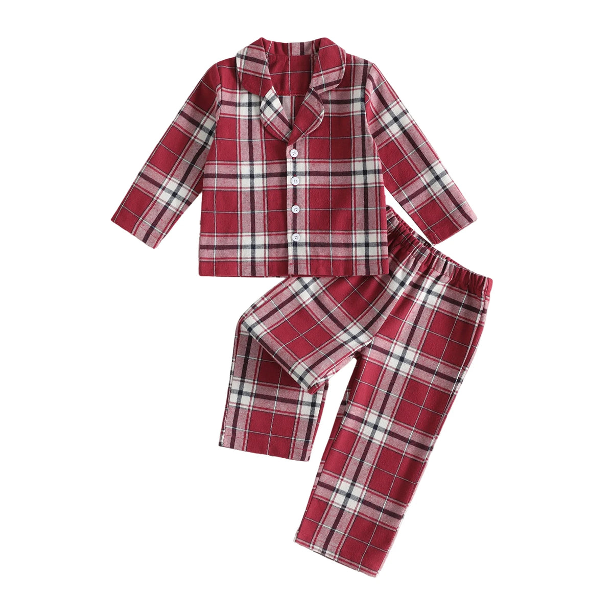 Piece Tops Long Sleeve Button Outfit Plaid Pajamas Pants 2 2 Piece Outfit Compact Kids Plaid Pajamas