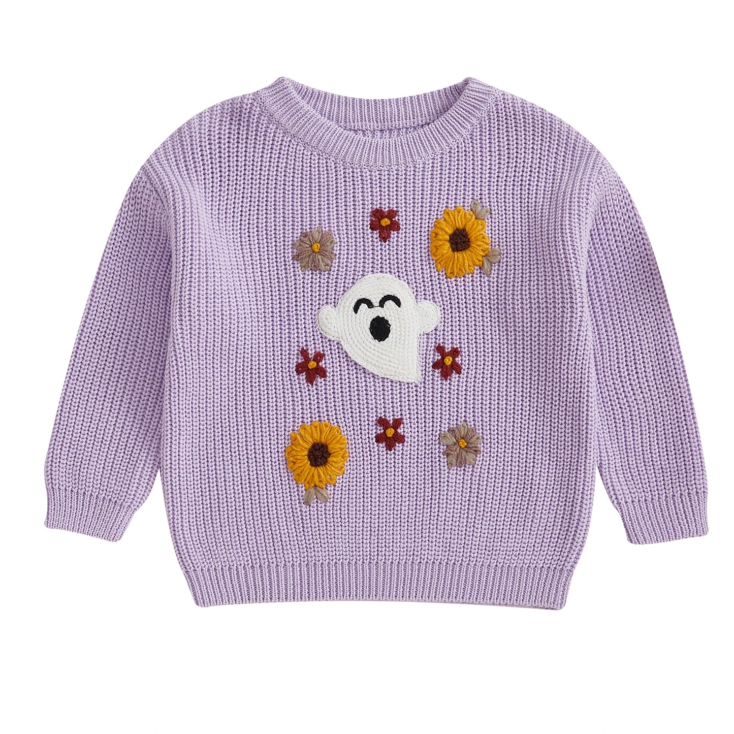 Kids Halloween Sweater with Spooky Witch Bat Embroidery Cozy Crewneck Pullover for Boys and Girls Warm Knit Top for Fall
