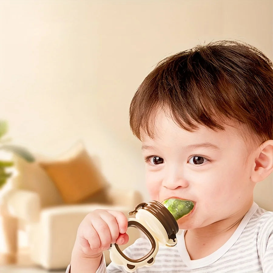 Baby Fruit & Vegetable Feeder with Silicone Mesh, Cartoon Lion Fresh Food Feeder Pacifier, Juice Feeding Teething Utensils