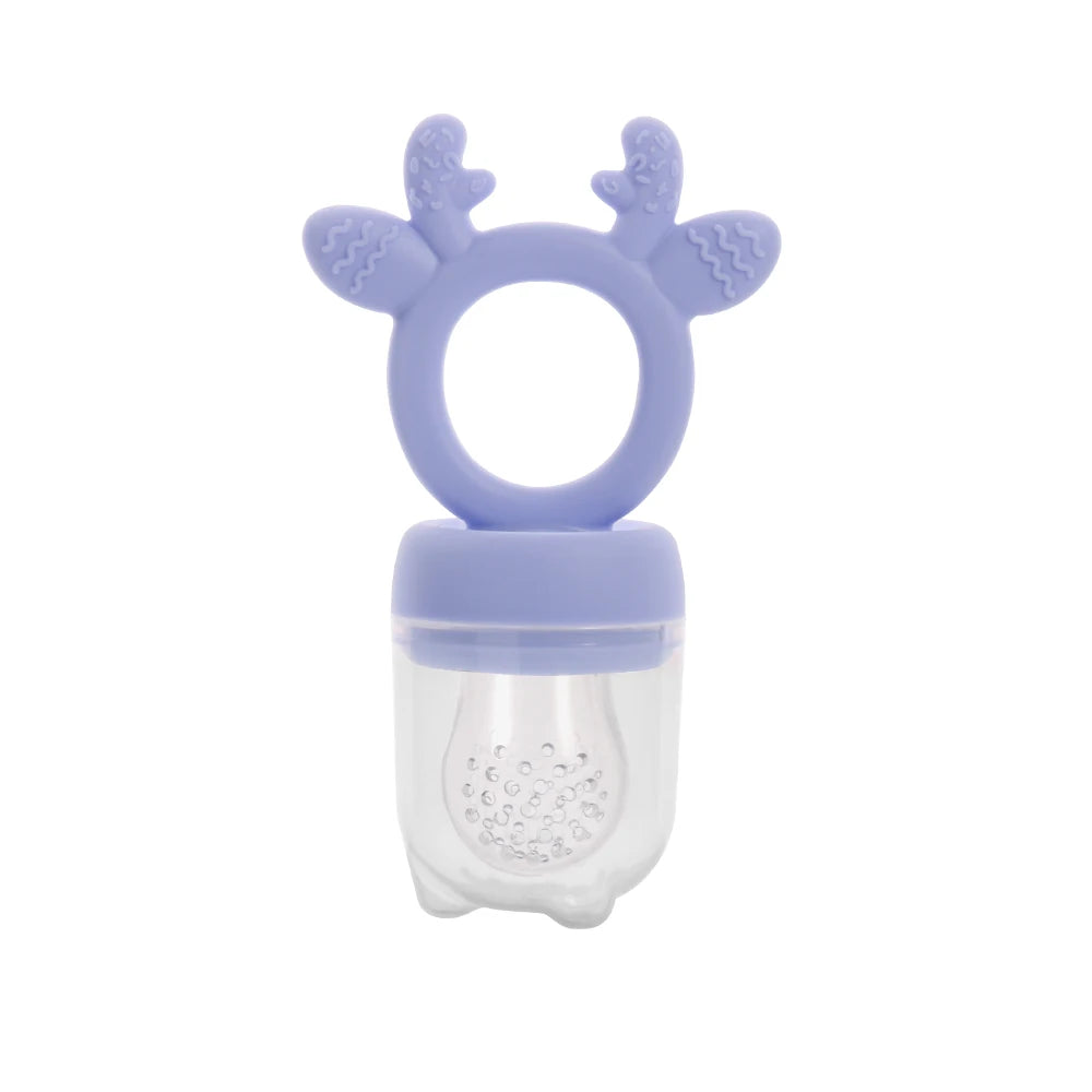 BPA Free Baby Fruit Food Feeder with Dust Cover Deer Silicone Teething Nibbler 3 Colors Toddler Vegetable Feeding Pacifier Teether Toy