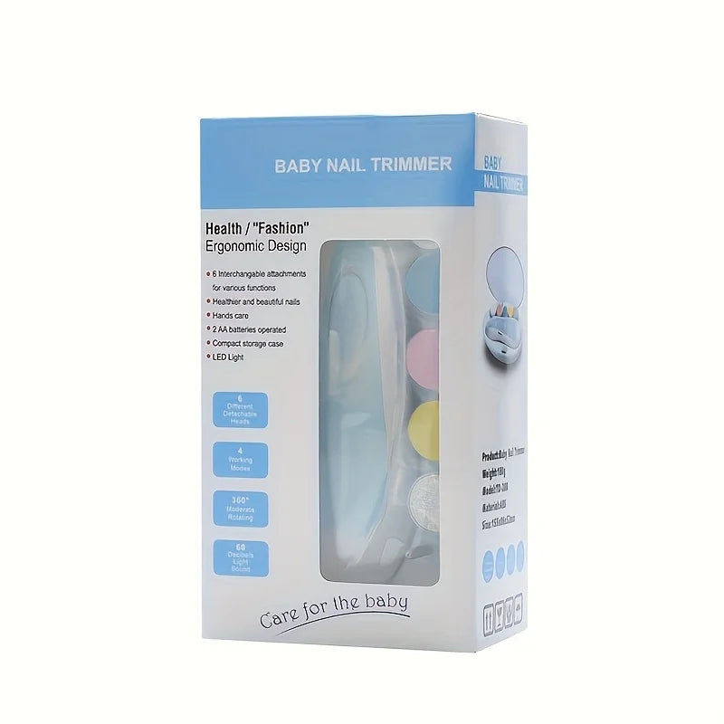 7-in-1 Baby Electrical Nail Trimmer with Portable Case, Safe Nail Clipper Set with 5 Extra Grinding Heads and LED Light, Newborn Nail Polishing Tool Set, Grooming Kit, Suitable for Adults Also-Put in 2-AA Batteries Before Use