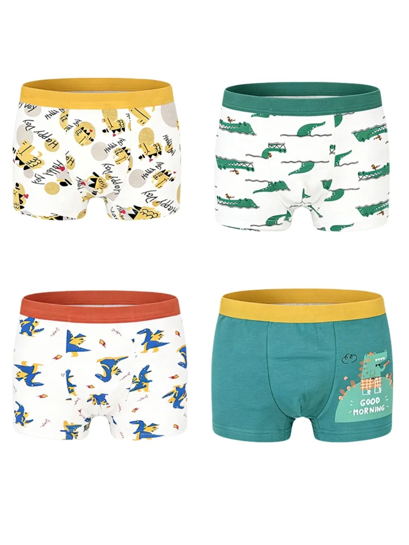 Kids Boys Cotton Underwears 12 Pack, Soft Boxer Briefs With Non-Roll Waistband, Cute Dino Print Undies For School & Daily Play