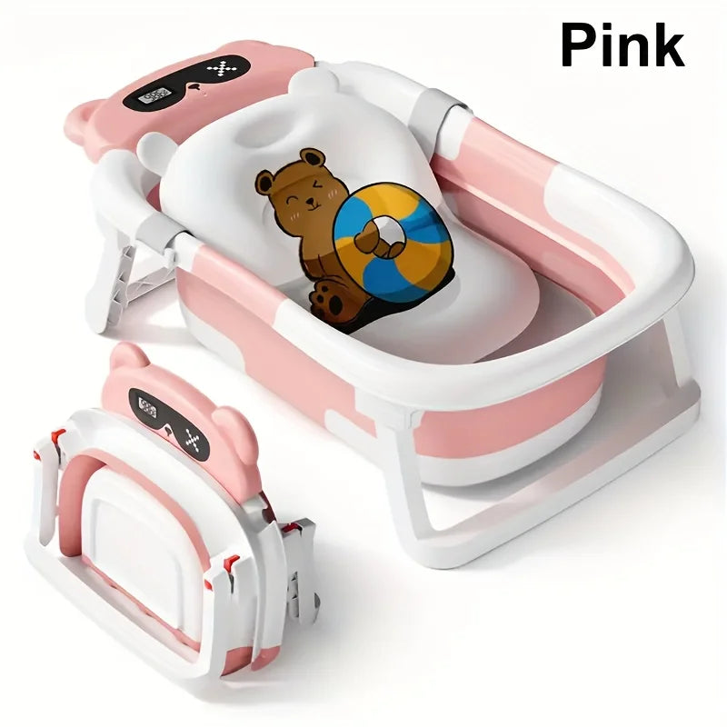 Foldable Baby Bath Set with Temperature Monitor, Portable Travel Foldable Baby Bath, Non-Slip Base, Durable Design Baby Products
