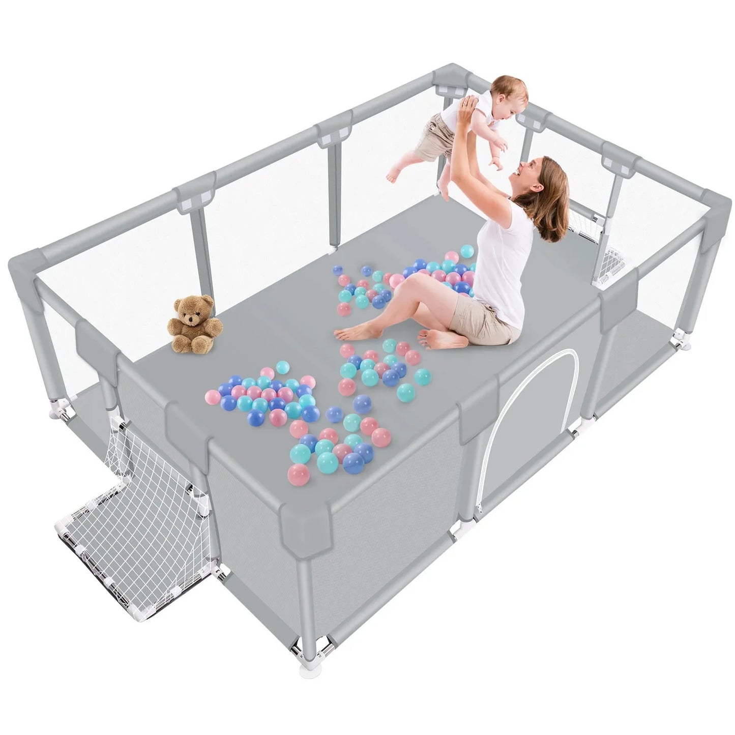 ANGDUO Baby Playpen 71 Inch Large Baby Play Yard With Soft Breathable Mesh Safety Play Fence For Infant And Toddlers Light Grey