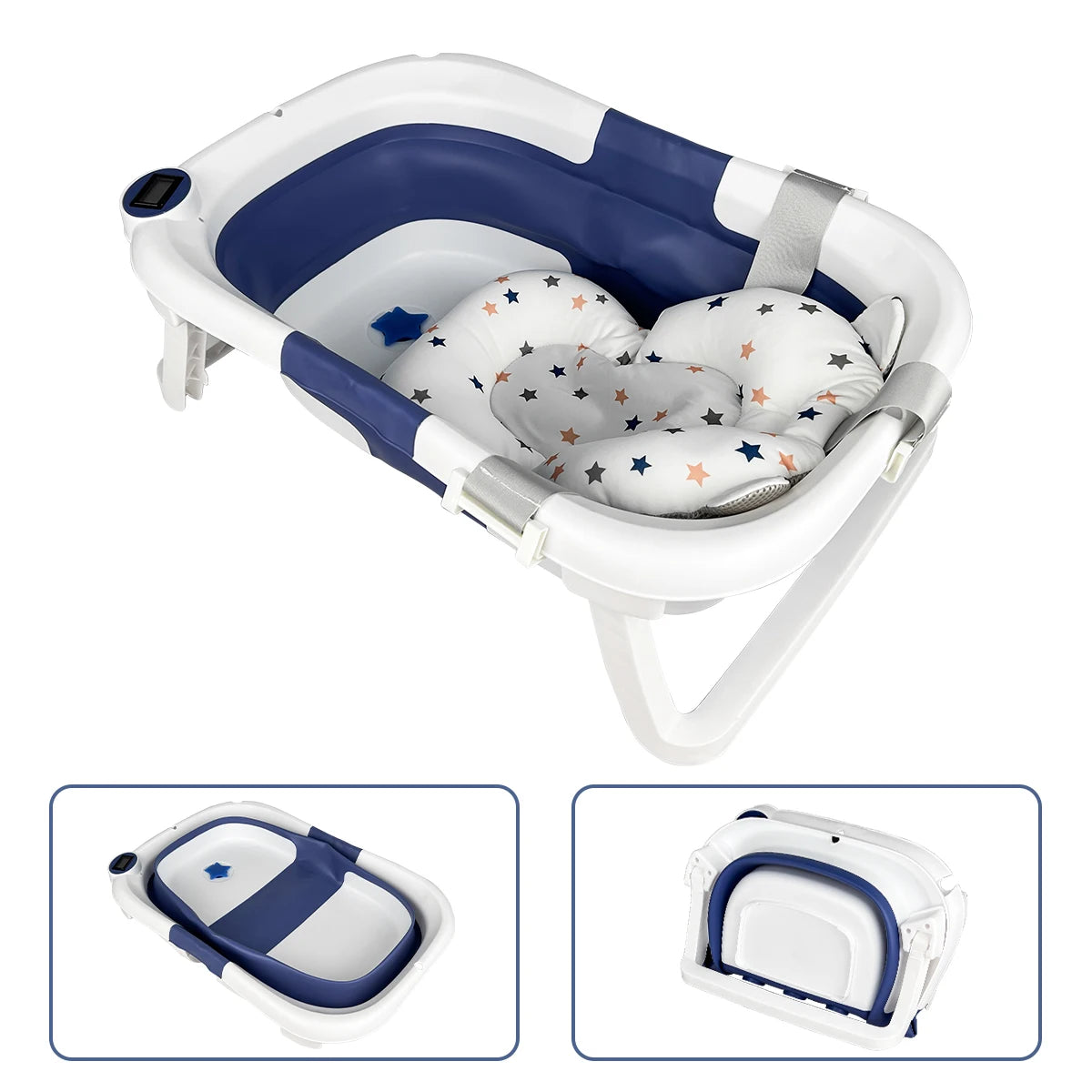 Foldable baby bathtub for home, which can feel the water temperature, with soft bath pad, also can be used portable outdoor