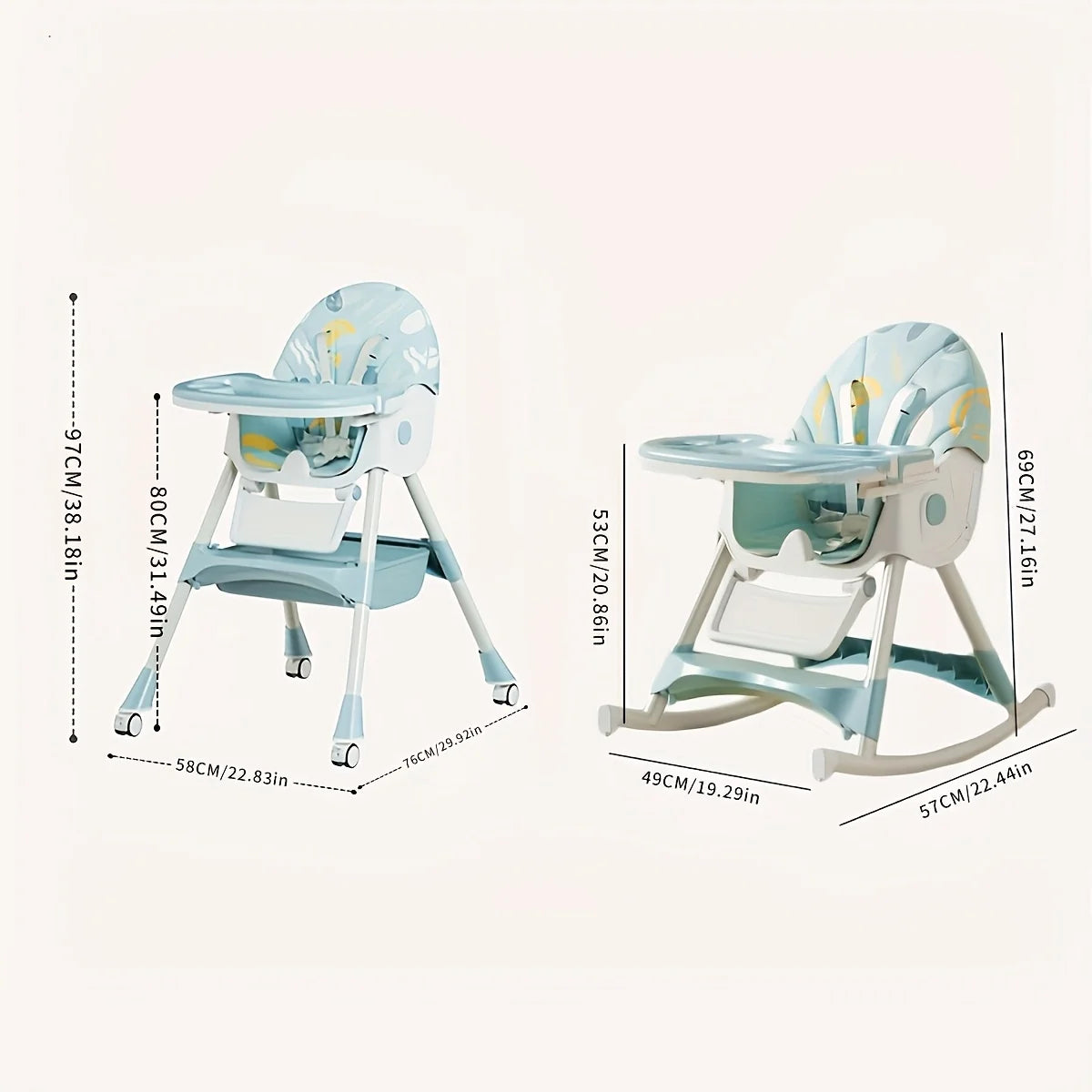 Foldable Kids Multi-functional Dining Chair Adjustable Baby Feeding Chair Portable Household Rocking Dining Table Chair With Safety Belt