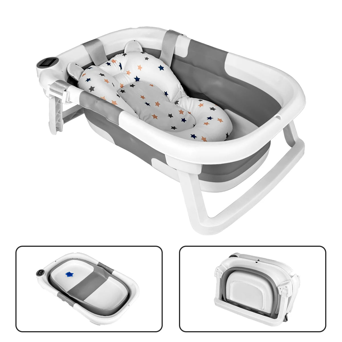 Foldable baby bathtub for home, which can feel the water temperature, with soft bath pad, also can be used portable outdoor
