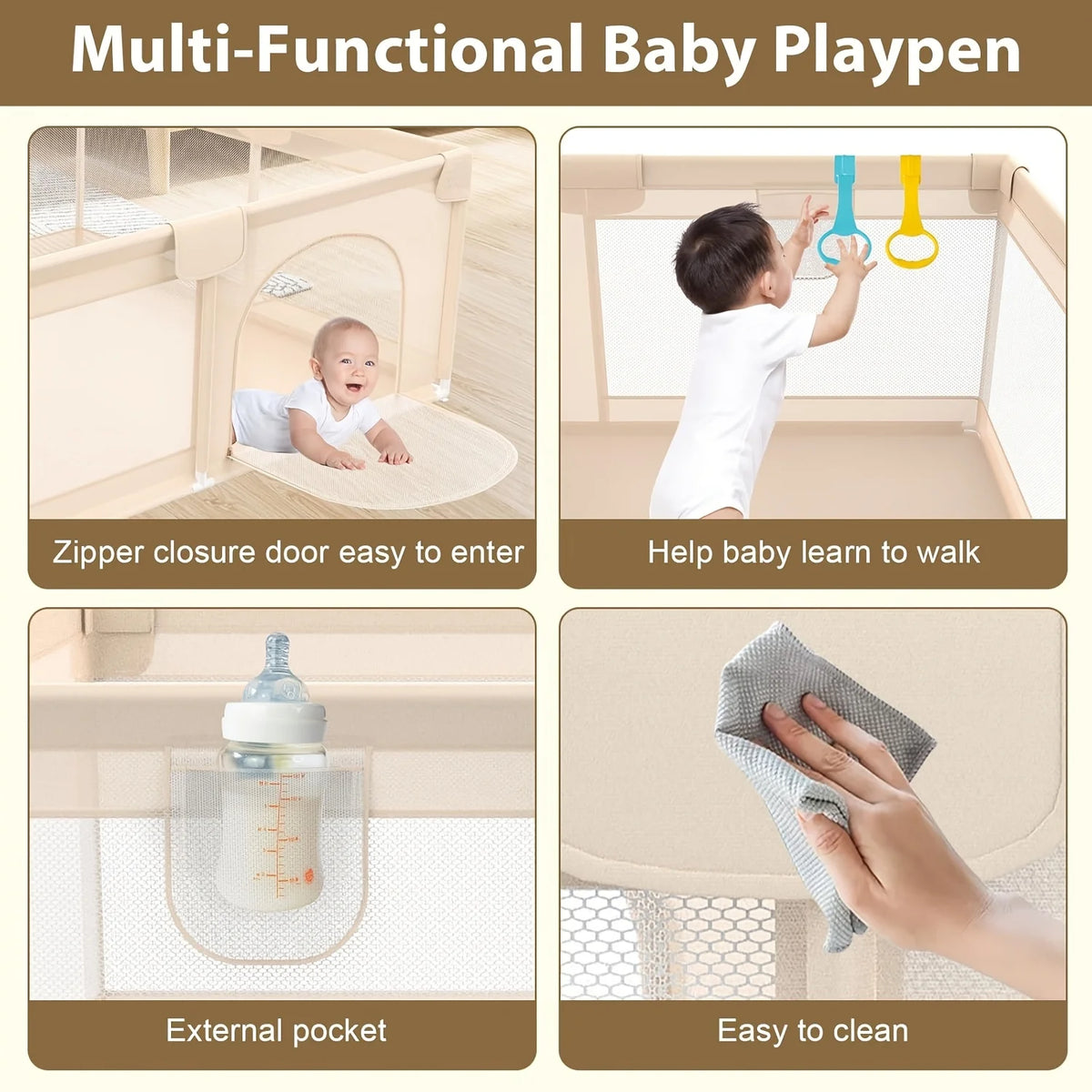 47X47 Inch Baby Playpen with 2 Handles, Toddler Play Yard with Soft And Breathable Mesh And Zipper Door, 27 Inch Height