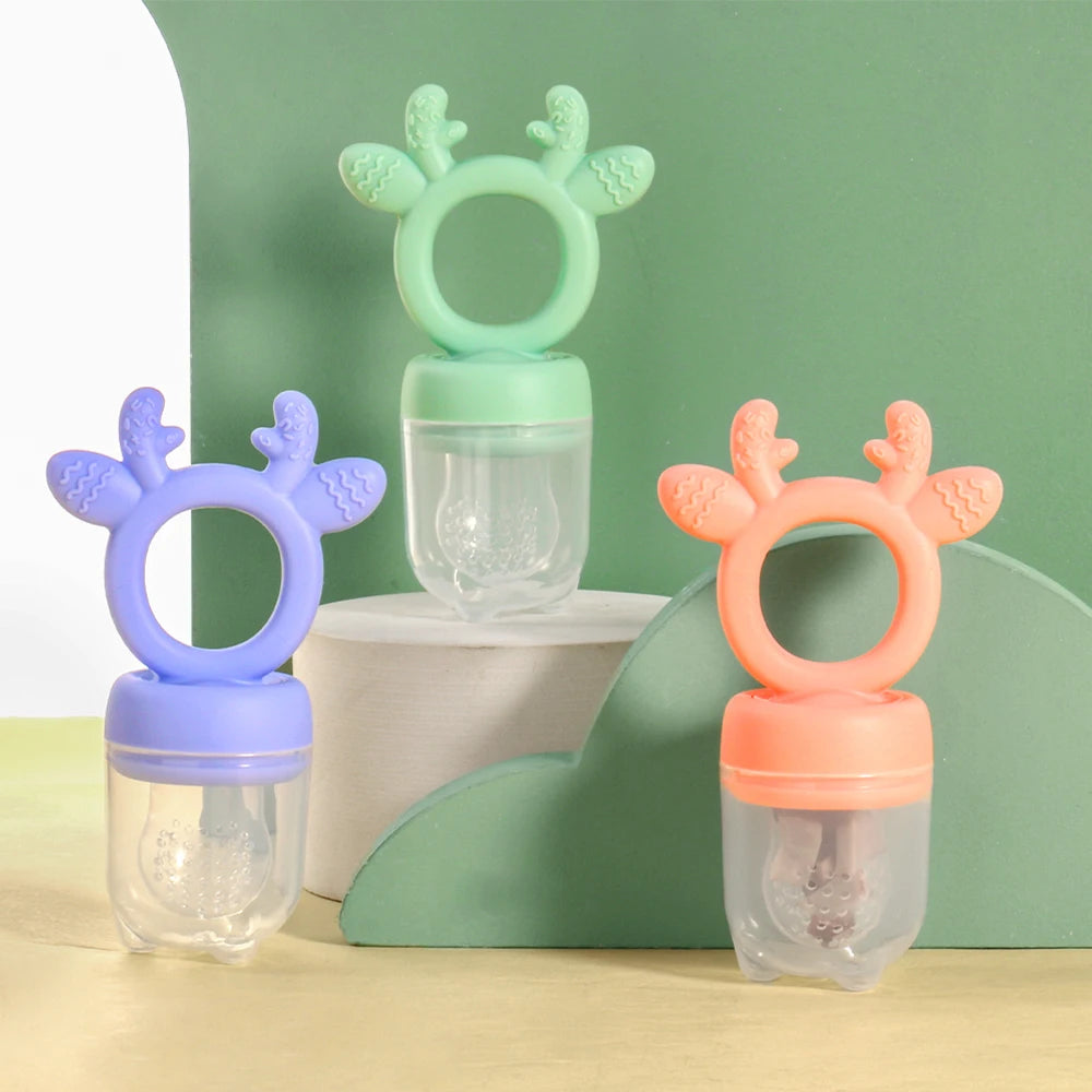 BPA Free Baby Fruit Food Feeder with Dust Cover Deer Silicone Teething Nibbler 3 Colors Toddler Vegetable Feeding Pacifier Teether Toy