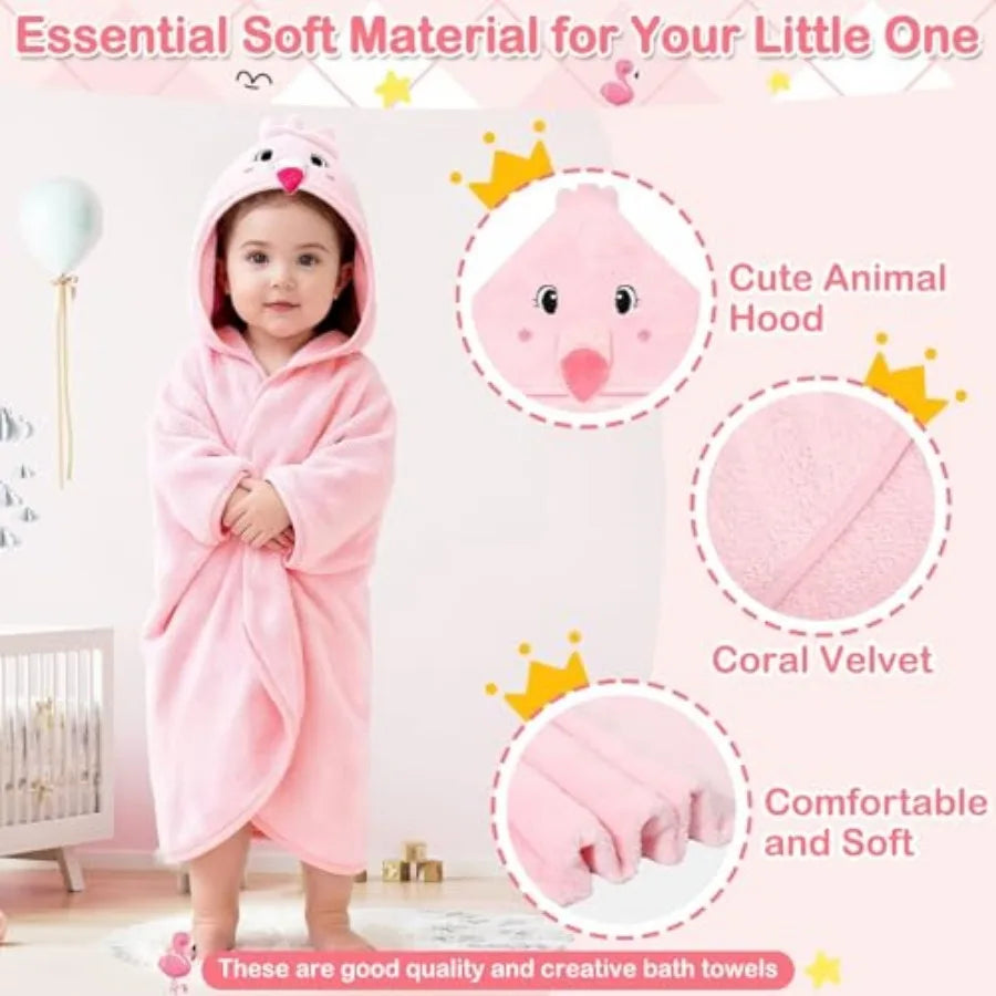 4 Pcs Baby Towels and Washcloths Set, Hooded Baby Towel, Soft and Absorbent Baby Bath Towels, 32x32 in Baby Towel with Hood and