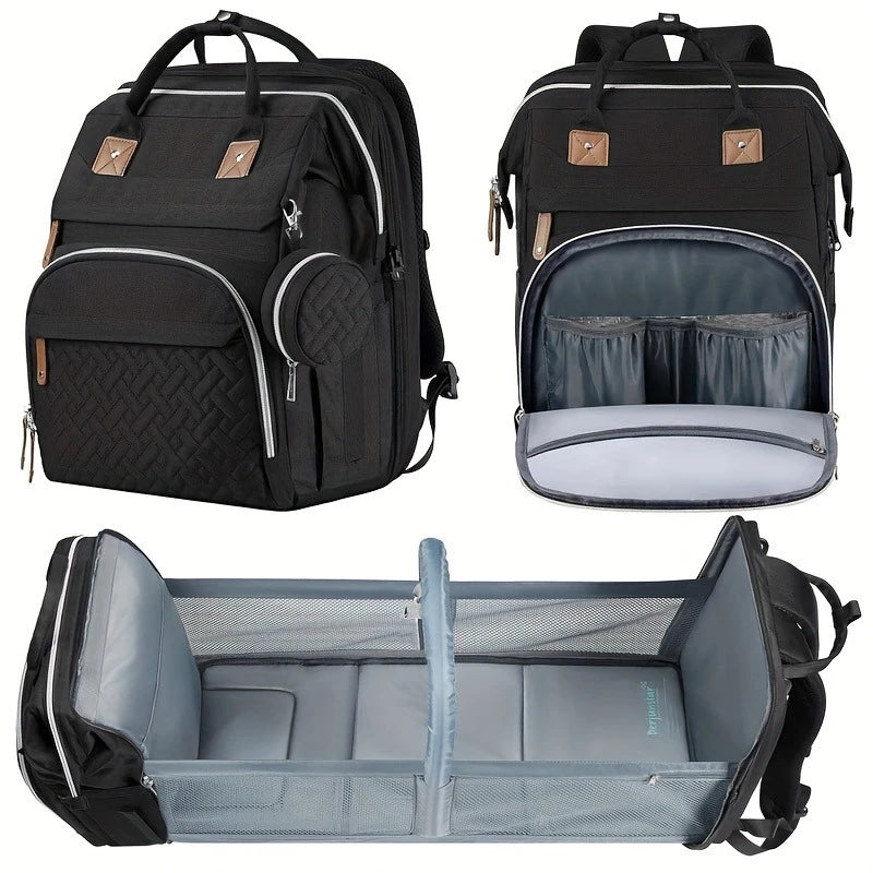 Diaper Bag Folding Bed, Multi-purpose Changing Bag with Carrier And Insulated Bottle Pocket, Diaper Backpack for Boys And Girls, Gift for Mom And Dad