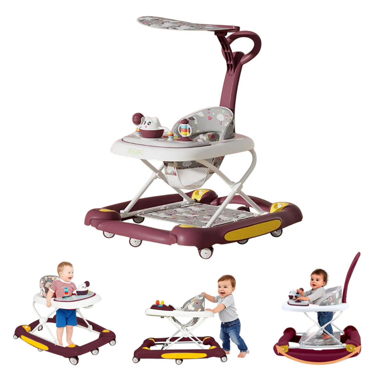 Baby Multi-Functional Comfortable Walker With Awning Anti-Rollover Baby Walker Adjust And Shake The Walker For Boy Girls