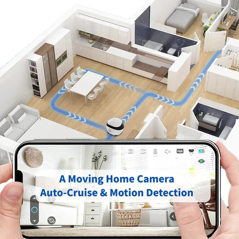 Pet Robot Camera with Two-Way Audio and Night Vision, App-Controlled Indoor Security Camera, Movable Cam for Dogs, Cats, and Babies, Supports SD Card Storage