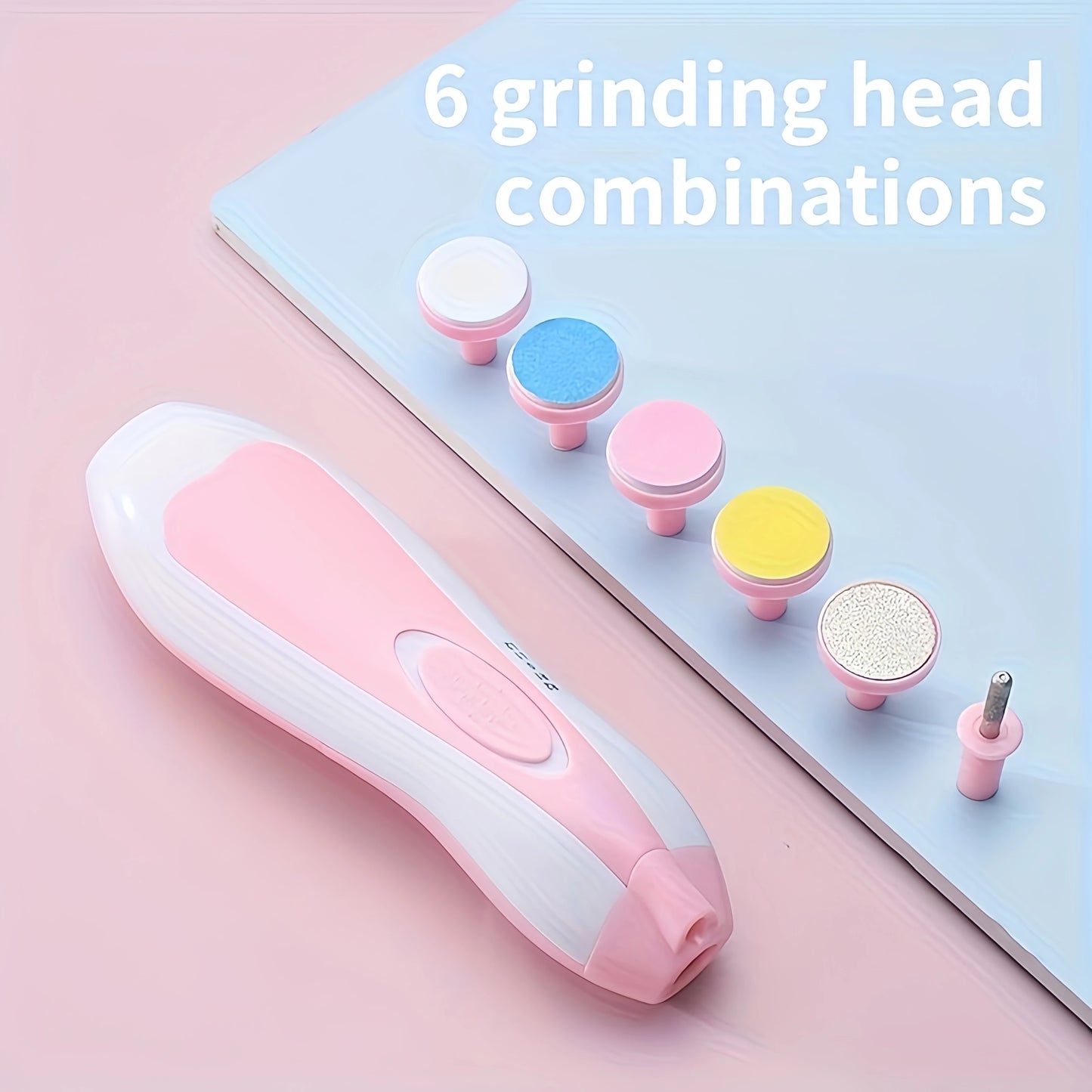 7-in-1 Baby Electrical Nail Trimmer with Portable Case, Safe Nail Clipper Set with 5 Extra Grinding Heads and LED Light, Newborn Nail Polishing Tool Set, Grooming Kit, Suitable for Adults Also-Put in 2-AA Batteries Before Use