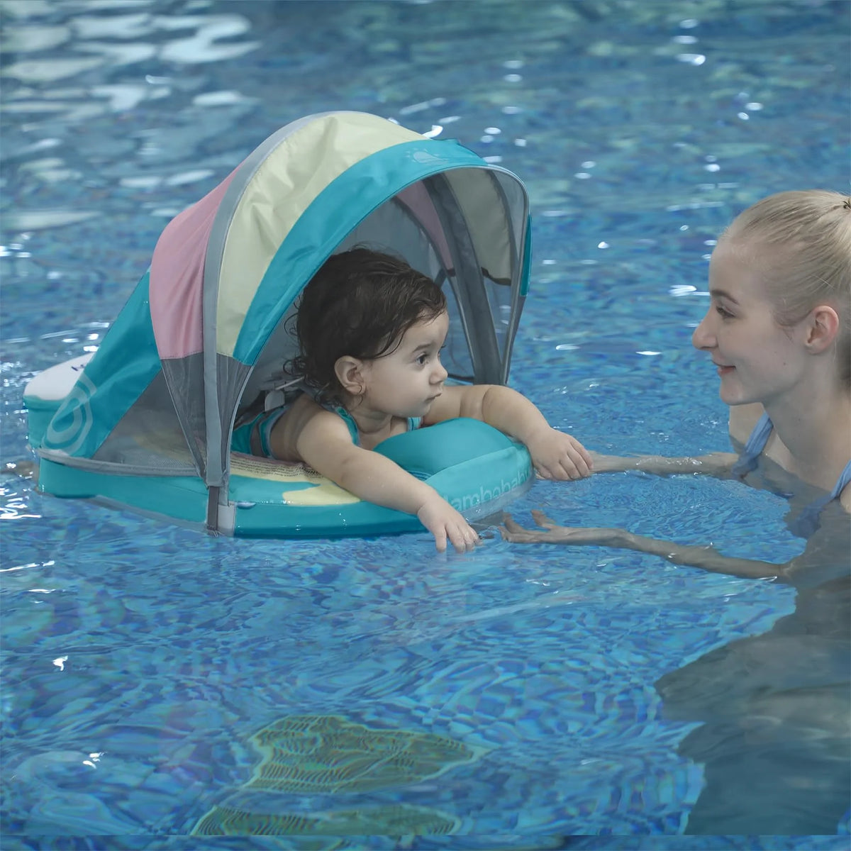 Mambobaby Float Cool Shade, No Sunburn Comfort Skin-friendly Design ST:  New York 3-24 Month B503-143-W-Z Air-Free Chest Float with Sunshade Canopy  Baby Swimming Ring Toddler Pool Float Infant Swim Circle Infant Fiber Ring 1