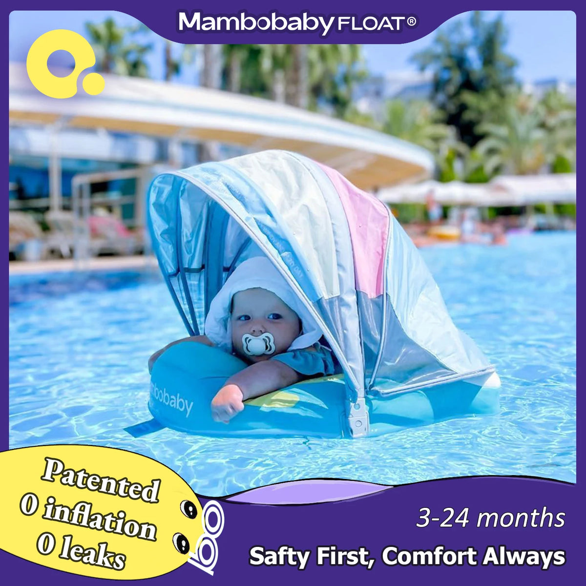 Mambobaby Float Cool Shade, No Sunburn Comfort Skin-friendly Design ST:  New York 3-24 Month B503-143-W-Z Air-Free Chest Float with Sunshade Canopy  Baby Swimming Ring Toddler Pool Float Infant Swim Circle Infant Fiber Ring 1